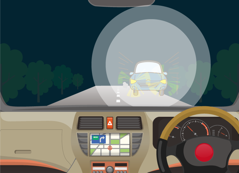 対向車のヘッドライトイメージ図